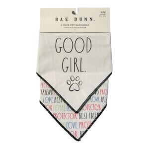 Rae Dunn 2-Pack Tie Up Dog Pet Bandanas, 2-Ply Poplin Dog Cotton Scarf S/M
